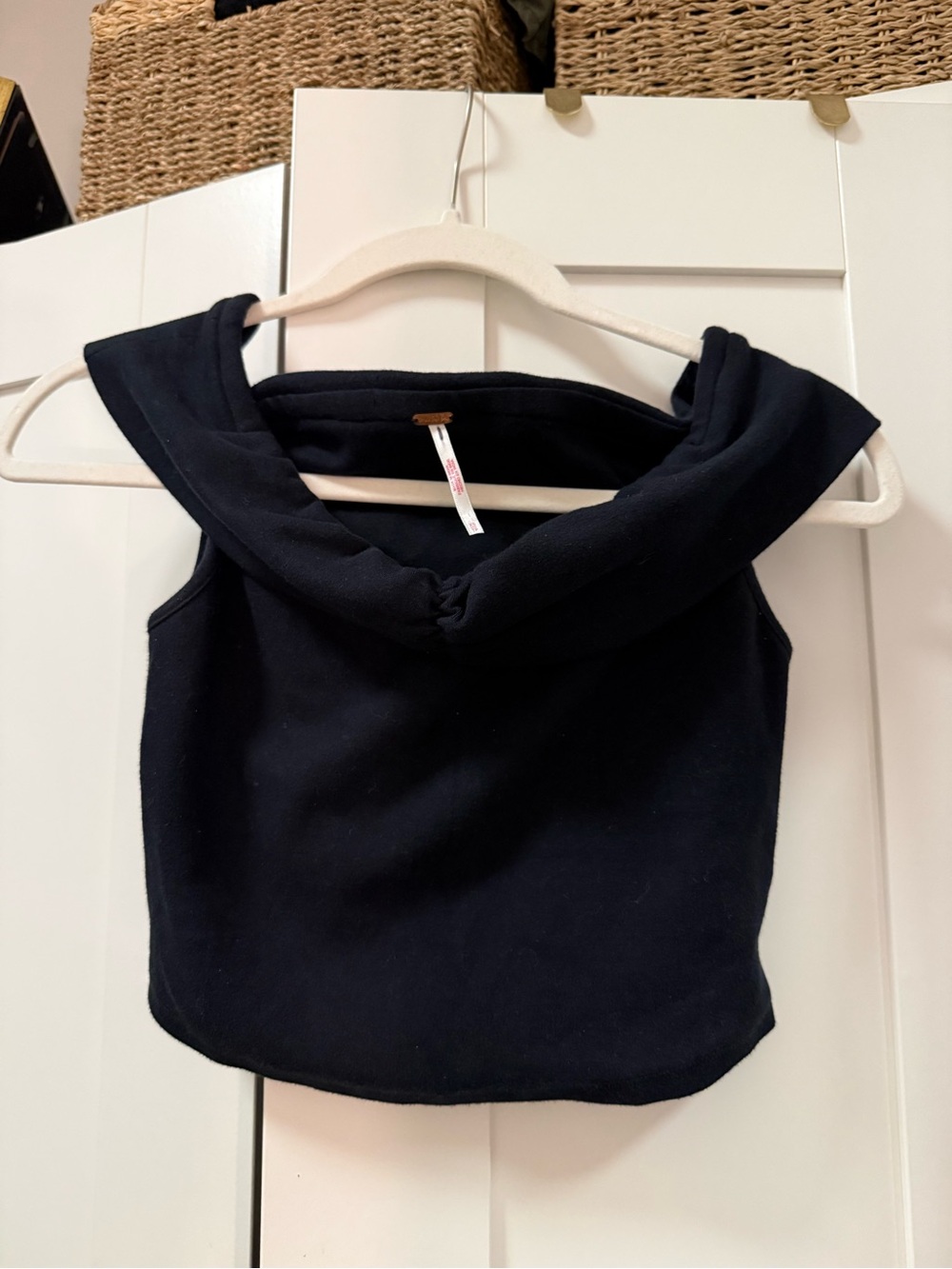 Free People Black Off-Shoulder Hooded Crop Camisole